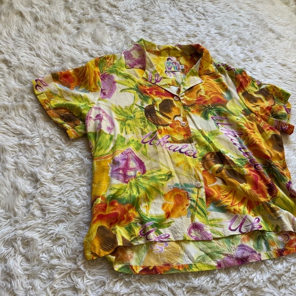 Jams World Ukulele Print Button Up Shirt - Size Medium - Picture 2 of 5